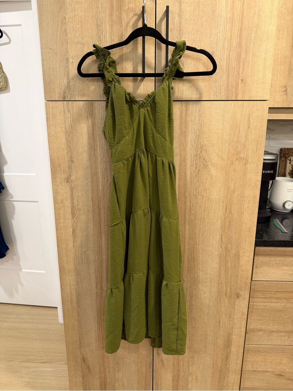 Monteau Olive Green Ruffle Strap Tiered Maxi Dress - Picture 3 of 7